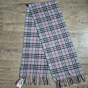 Blansic Cashmere Plaid Gray Black White+Red Women's Scarf Wool Cashmere Blend